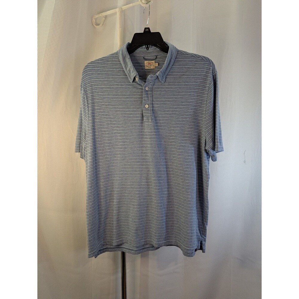 Faherty Shirt Men's Size XL Short Sleeve Polo Button Front Blue Striped (I14) - Picture 2 of 5